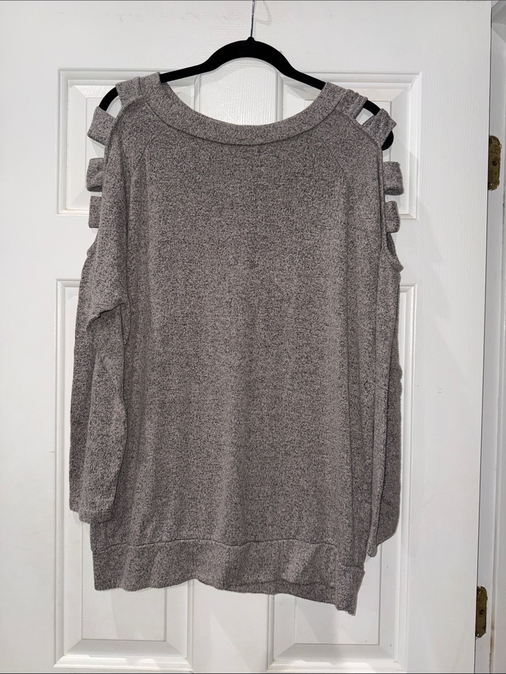 eesome Grey Cold-Shoulder Ladder Strap Sweater
